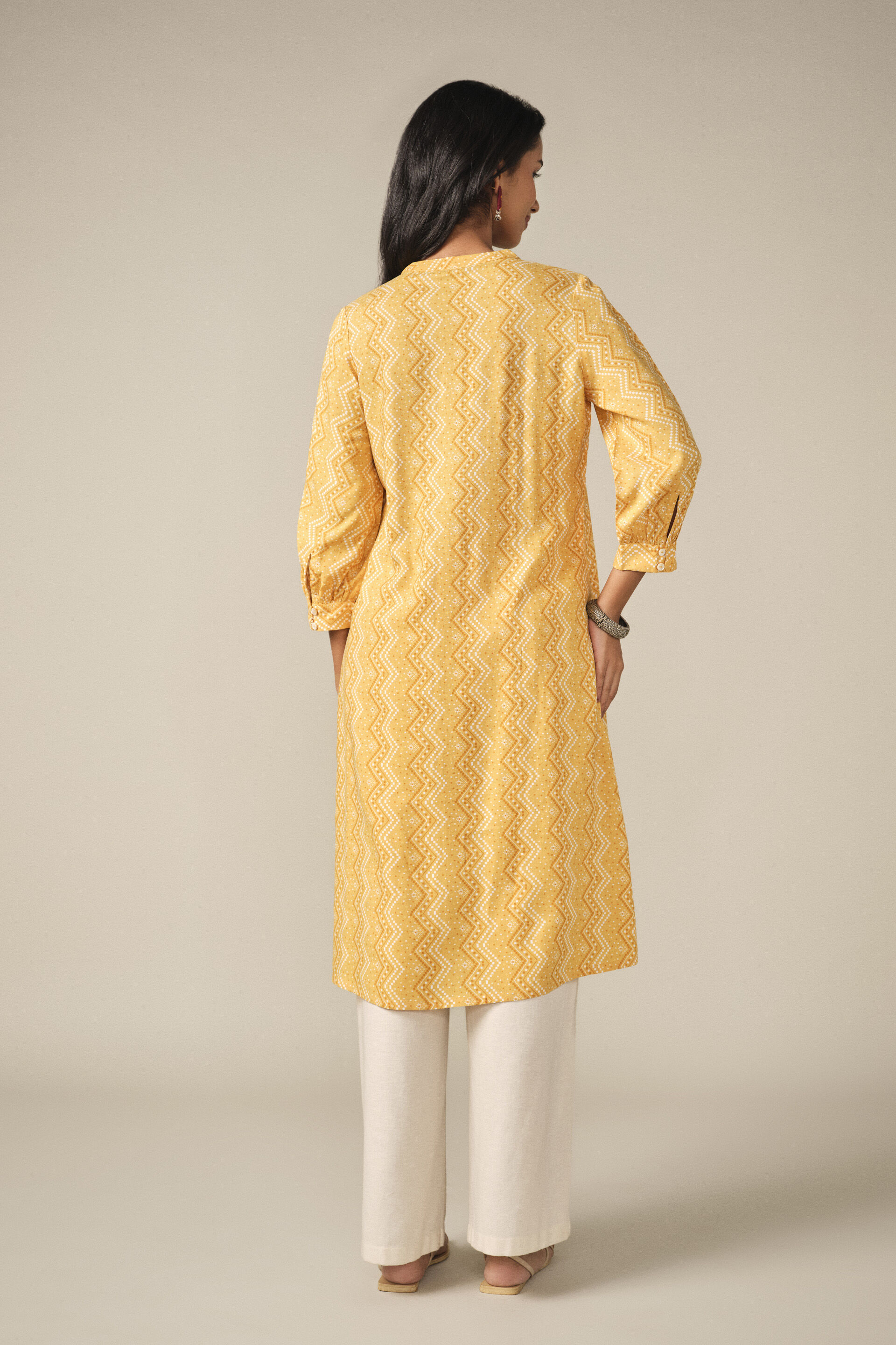 Printed Kurta in Yellow, Yellow, image 5